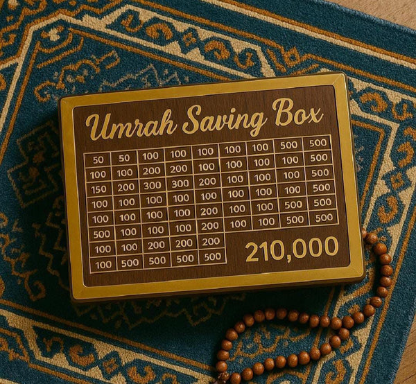 Wooden Umrah Saving Box – Premium 210,000 Goal Money Box For Umrah Fund, Elegant Islamic Design Charity And Donation Storage Box