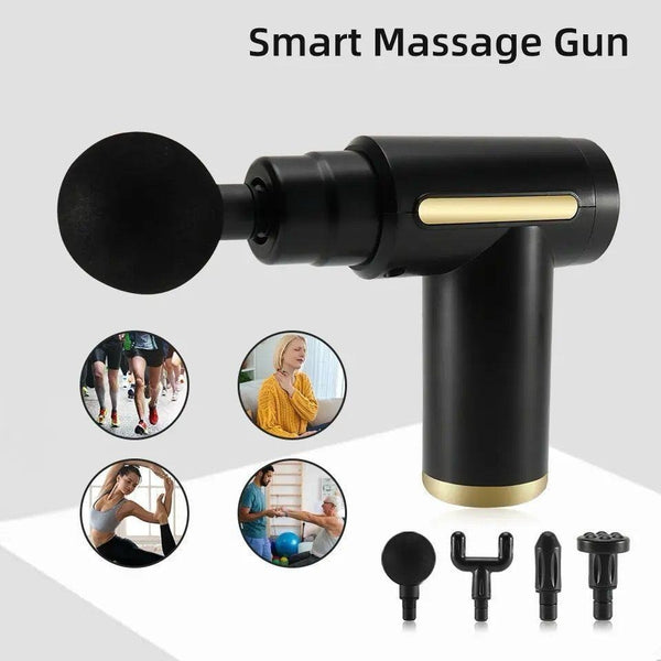 Professional Smart Percussion Massage Gun – High-Intensity Deep Tissue Muscle Massager with 4 Interchangeable Heads for Athletic Recovery & Pain Relief 4 in 1