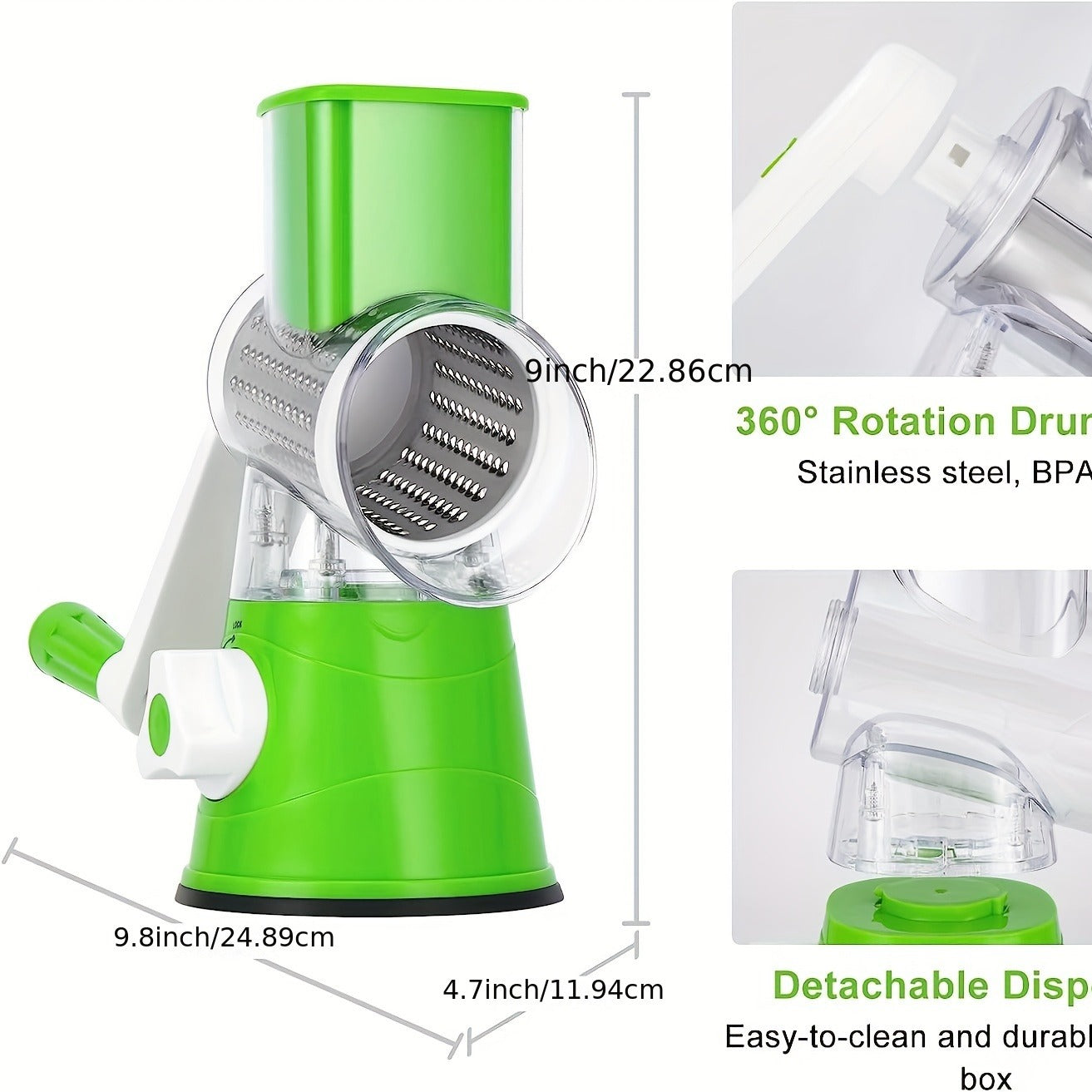 Manual 3‑in‑1 Vegetable Cutter & Drum Grater | Round Slicer | Multifunctional Kitchen Gadget